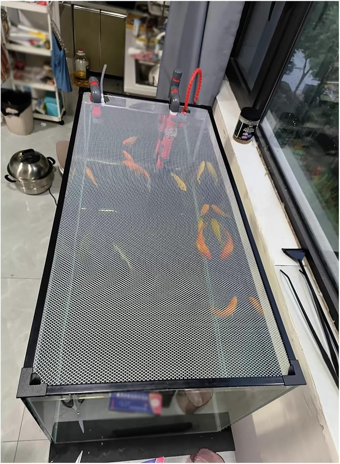 LZMZMQ Mesh Terrarium Lid Aquarium Hood, DIY Fish Tank Top Cover/Anti-Jumping Net with Magnetic Edges, Square Ventilation Opening Screen Netting, Cut to Size(L51.2xW15.7in/130x40cm)