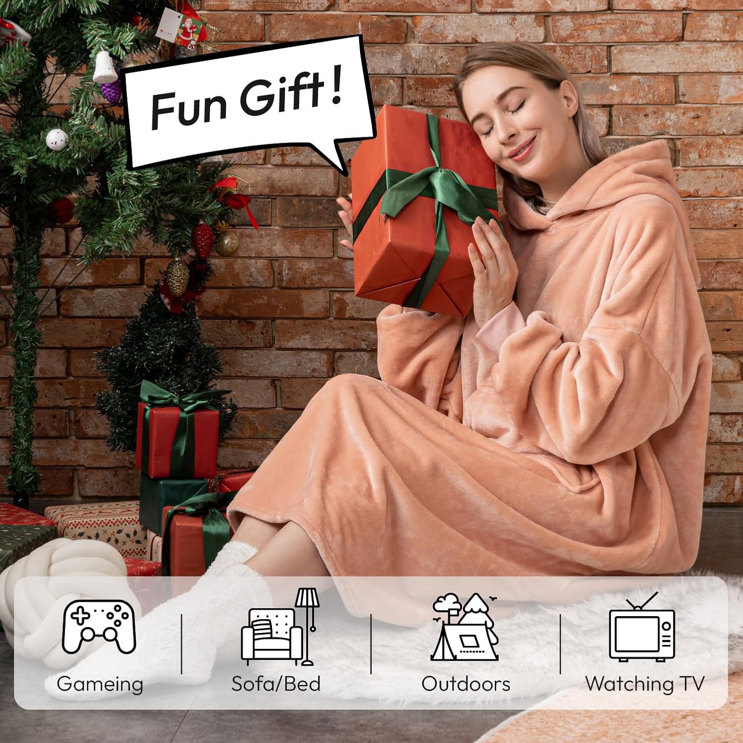 Sioloc Wearable Blanket Hoodie for Women/Kids/Men, Oversized & Cozy Sherpa Lined Hoodie Sweatshirt Blanket(Pink,Long) - Image 4