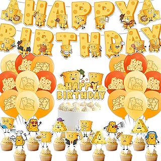 Cheese Party Supplies - Cartoon Birthday Decorations Including Happy Banner, Cake Topper, Cupcake Toppers, Balloons for Baby Shower