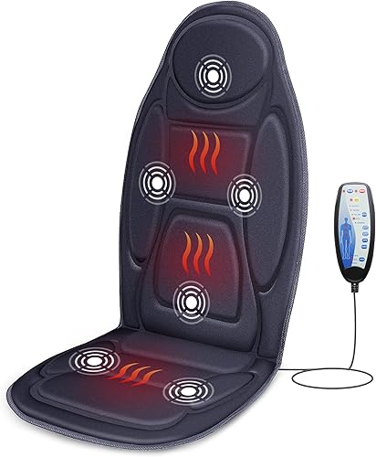 Snailax Masajeador de espalda de vibración con calor relajante, cojín de asiento de masaje con 6 motores vibratorios y 5 modos, cojín masajeador de
