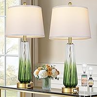 Vista 12 de Juego de 2 lámparas de mesa con control táctil, modernas lámparas de noche de cristal con puertos USB A+C, lámpara de mesita de noche regulable de 3