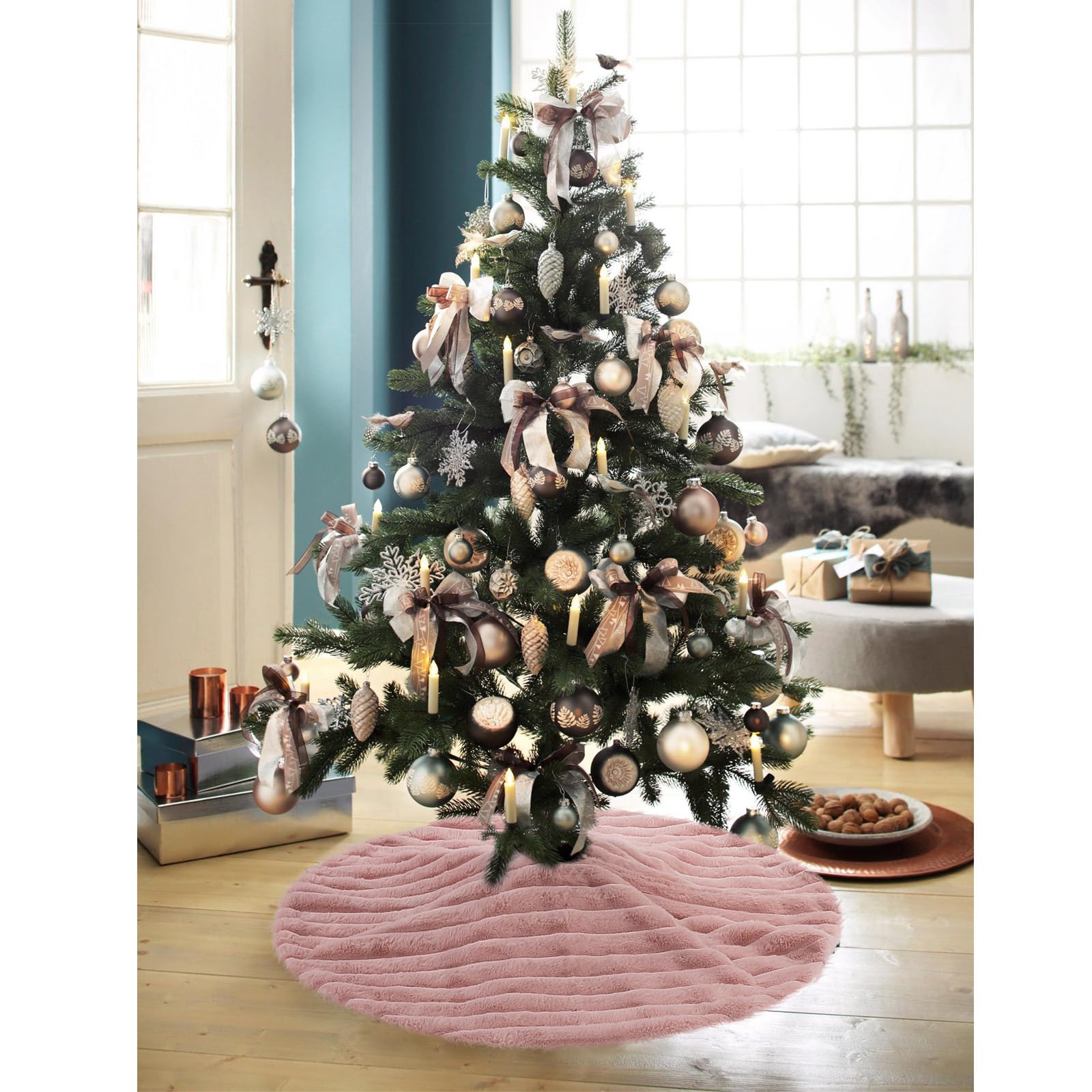 Stella Puntale Per Albero Di Natale - In Metallo Con Glitter Rosa/Oro, Decorazione Natalizia Facile Da Installare