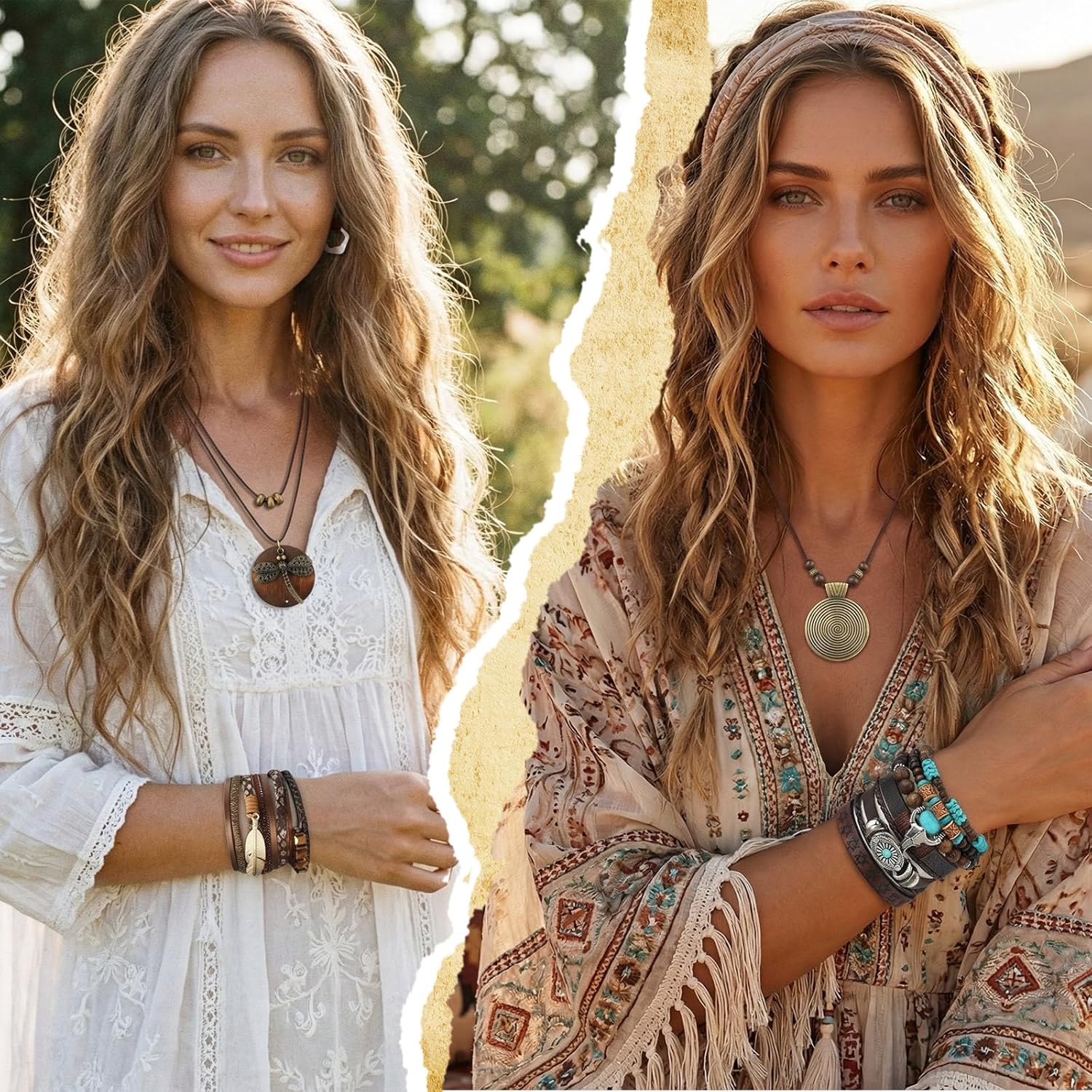 Tondiamo 12Pcs Boho Jewelry Set for Women Bohemian Western Jewelry Set with Long Pendant Necklace Dangle Earrings and Stackable Bangle Bracelets Accessories for Women Friendship Gift