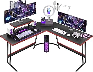 Devoko L Shaped Gaming Desk Corner Gaming Desk 130x130x75cm Corner Computer Desk Computer Gaming Desk Large PC Writing Table with Monitor Stand for Home and Office,Carbon Fibre Black