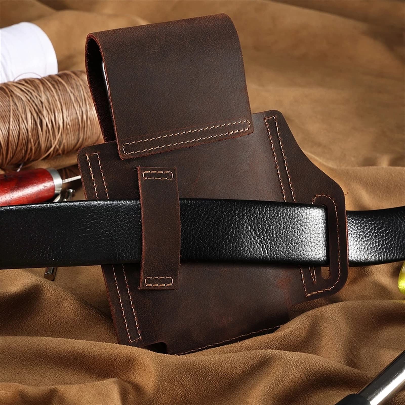 Marsupio per Cellulare Borsa in pelle vintage in maschile cintura for cellulare per L'uso Quotidiano(Schwarz)