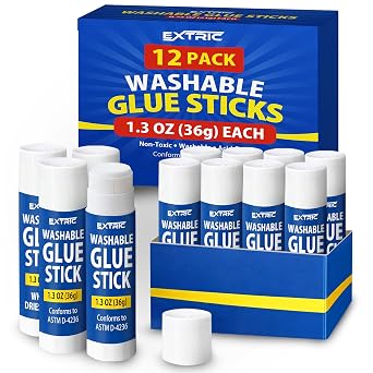 Glue Sticks for Kids, White Glue Sticks Bulk Classroom 12 Count, 1.3 Ounce, Washable All Purpose, for Kids, School and Home