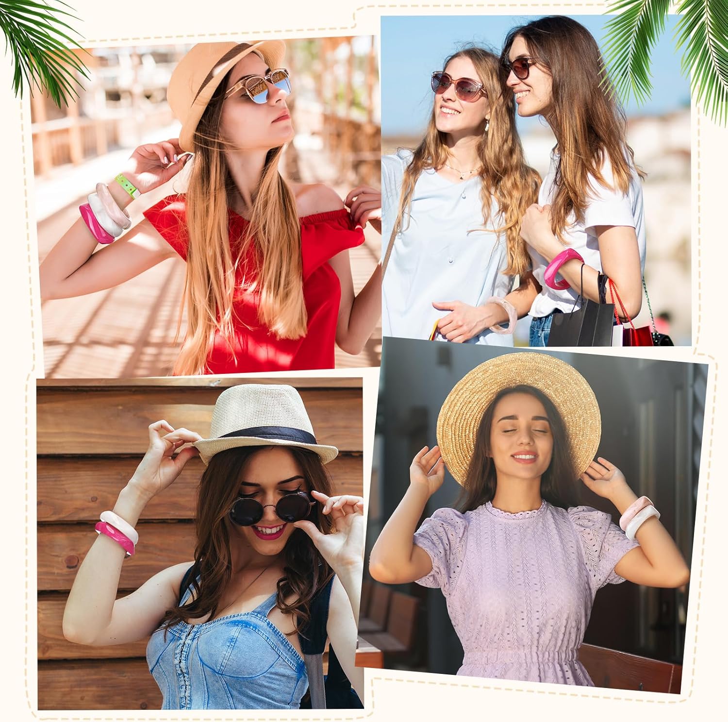 Landical 3 Pcs Colorful Square Acrylic Resin Bangle Bracelet Wide Geometric Irregular Wristbands Women - Image 6