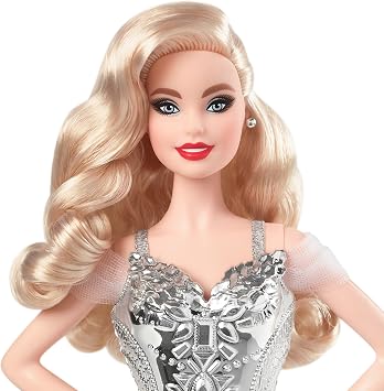 Barbie Signature 2021 Holiday Doll (12-inch, Blonde Wavy Hair) in Silver Gown, with Doll Stand and Certificate of Authenticity, Gift for 6 Year Olds and Up