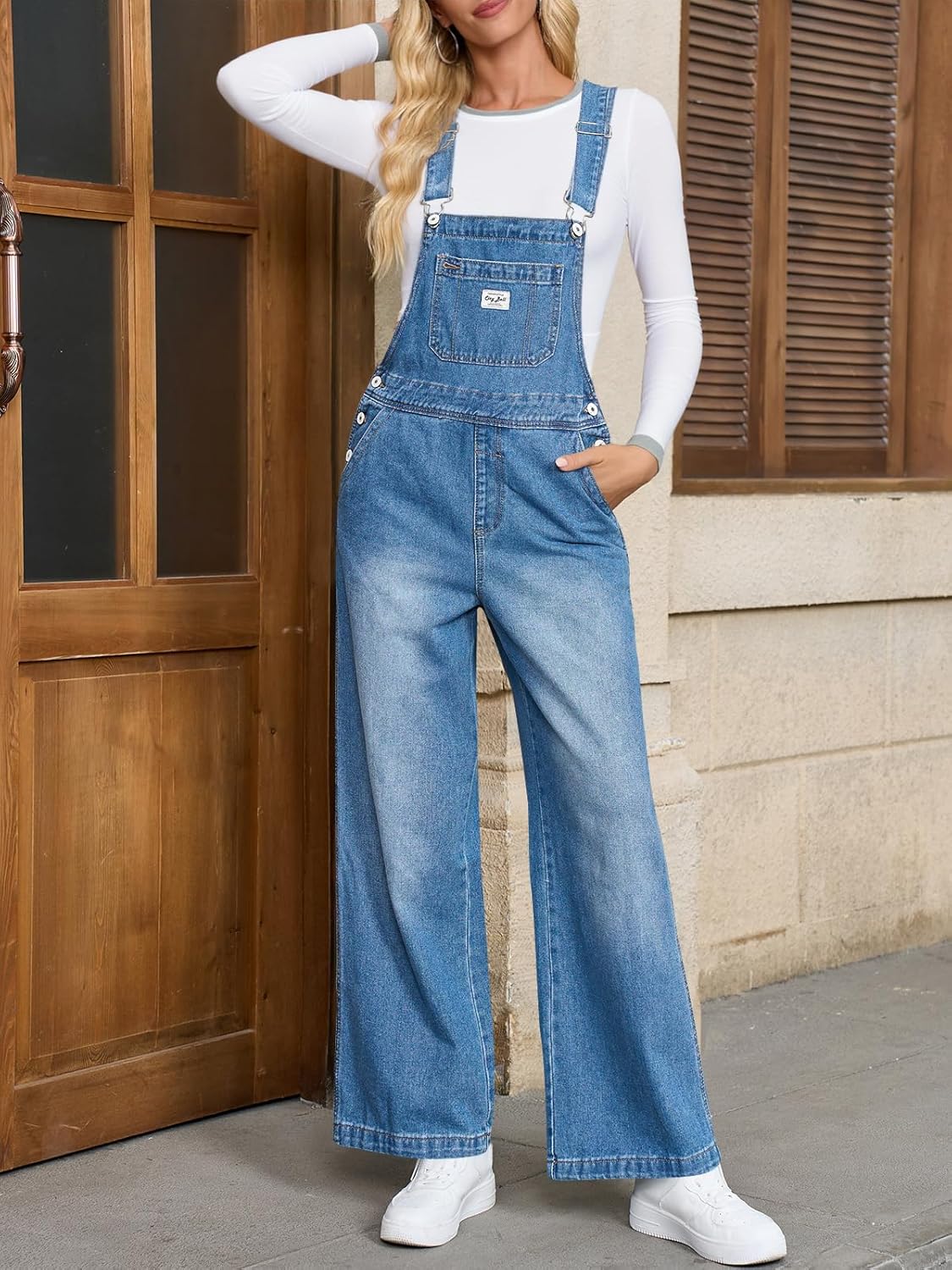 Cicy Bell Women's Denim Bib Overalls Casual Adjustable Strap Wide Leg Jean Jumpsuits Loose Fit Long Rompers with Pockets - Image 5