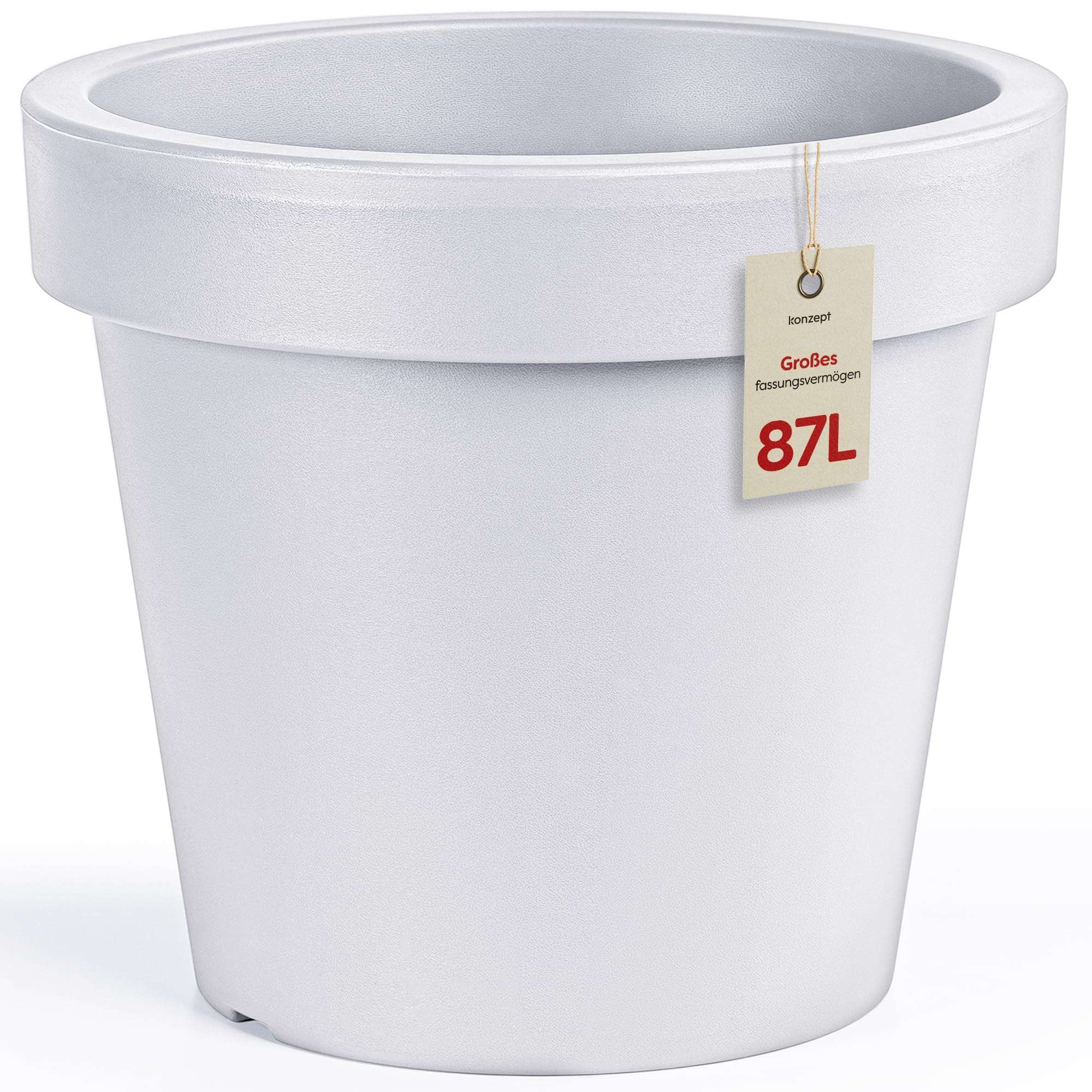 KONZEPT Macetero de 58 cm de diámetro, altura de 52 cm – Macetero grande exterior 87 L en forma cónica, macetero exterior robusto y estable de plástico, resistente a los rayos UV y a las heladas, para