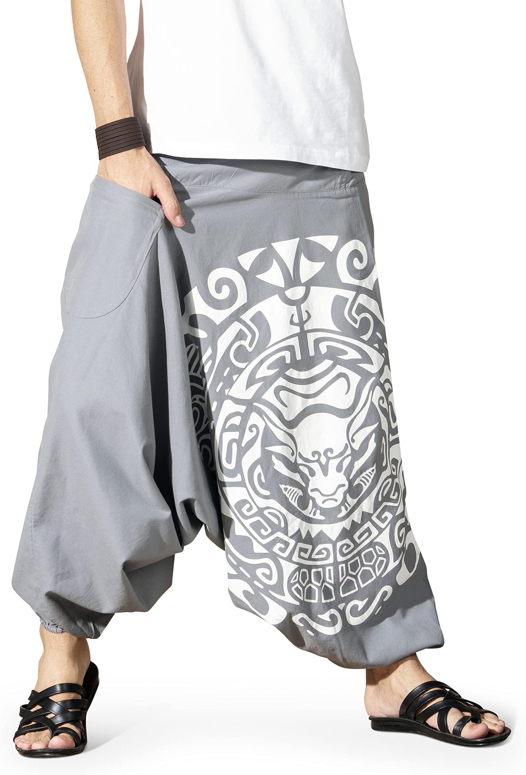 Boho Pants Elastic Ankle Harem for Men, Oversized Exercise Pajama Jogger Loose Boho Aladdin Pant