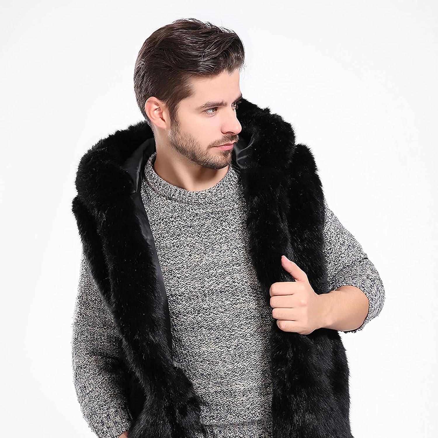 Ymosrh Men's Puffer Vest Outdoor Winter Faux Fur Vest Hooded Sleeveless Jacket Fleece Vest Vest With Hood, S-3XL