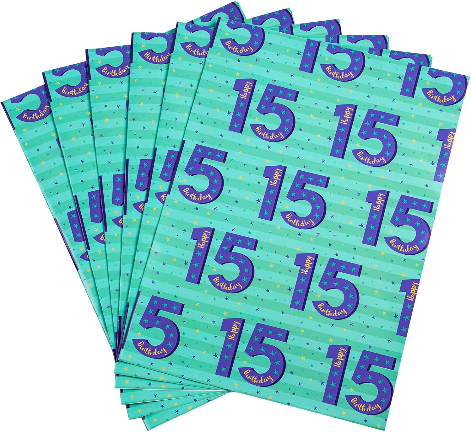 RUSPEPA Birthday Wrapping Paper Sheets with Gift Tags for Teenager Boys' Birthday Gift Wrap, 6 Fold on Sheets Each Set, 27 inches x 19 inches, Age 15 image 5