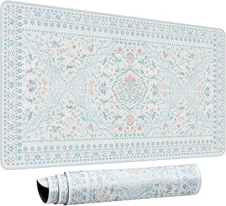 HAOCOO Blue Floral Desk Mat, 23.6" x 13.7" Computer Pad for Home Office | Aesthetic Floral Desk Pad for Home Workspace, Waterproof Non-Slip Surface with Stitched Edges for Desktop Protection