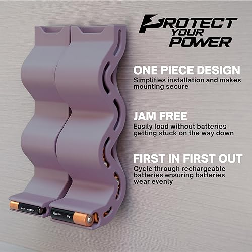 Miniatura 2 de Protect Your Power - Combo de conducto de batería AA y AAA, organizador de batería de montaje en pareddispensador de batería - Morado (paquete