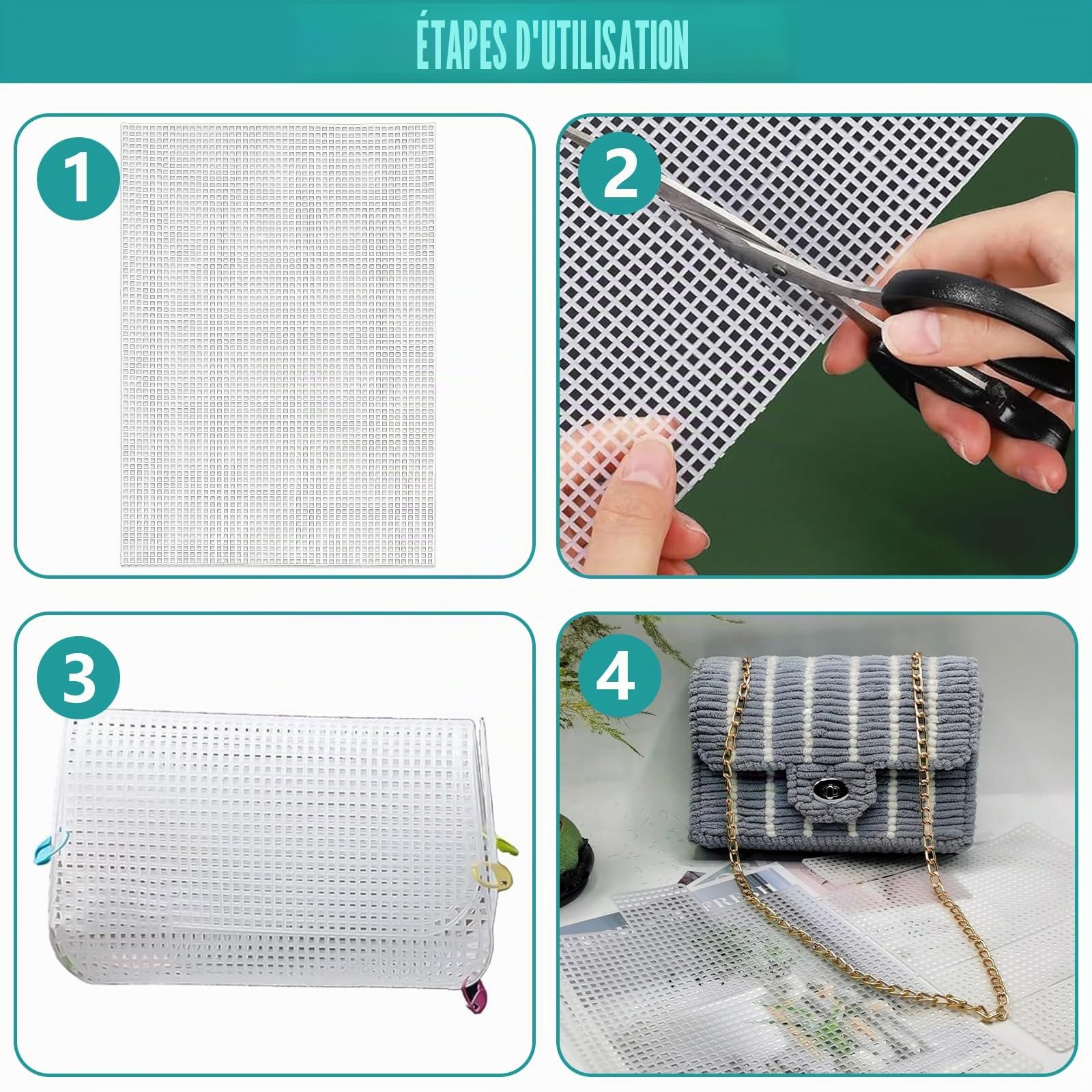 YOUNGSAY 12 Pièces Canevas Plastique, 20 x 33cm Feuilles de Toile en Maille pour Artisanat Bricolage Projets de Crochet - Blanc