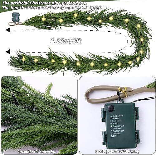 Miniatura 2 de Guirnalda de Navidad preiluminada, 2 unidades, guirnalda de pino Norfolk de imitación LED de 72 pies, guirnalda artificial realista, real al tacto,