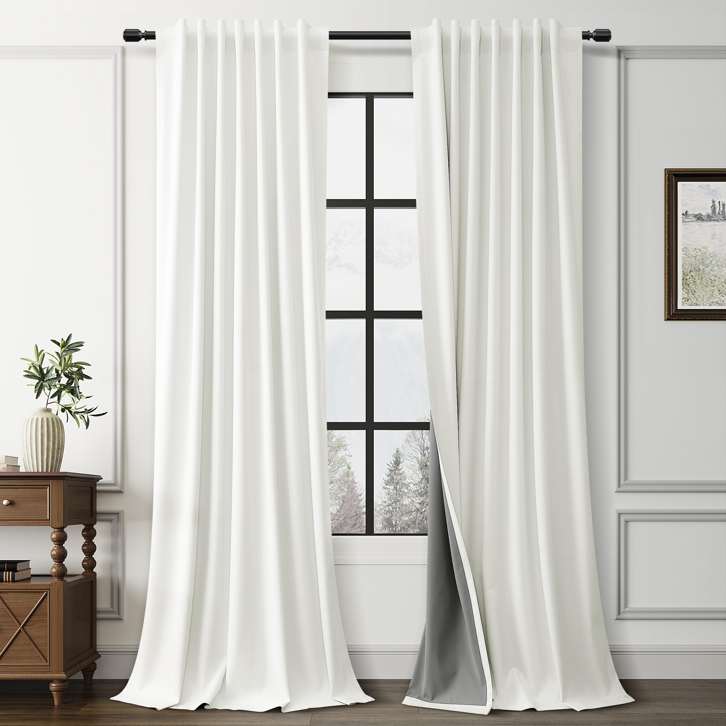 Guken Ivory Linen 100% Blackout Cream Curtains 96 Inches Long 2 Panels Set Textured Neutral Farmhouse Light Blocking Soundproof Thermal Insulated Back