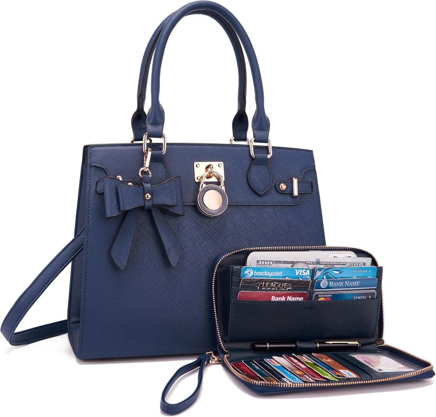 Qiyuer Medium Handbags For Women Vegan Leather Purses Set Satchel Tote Bags With Matching Wallet 2pcs