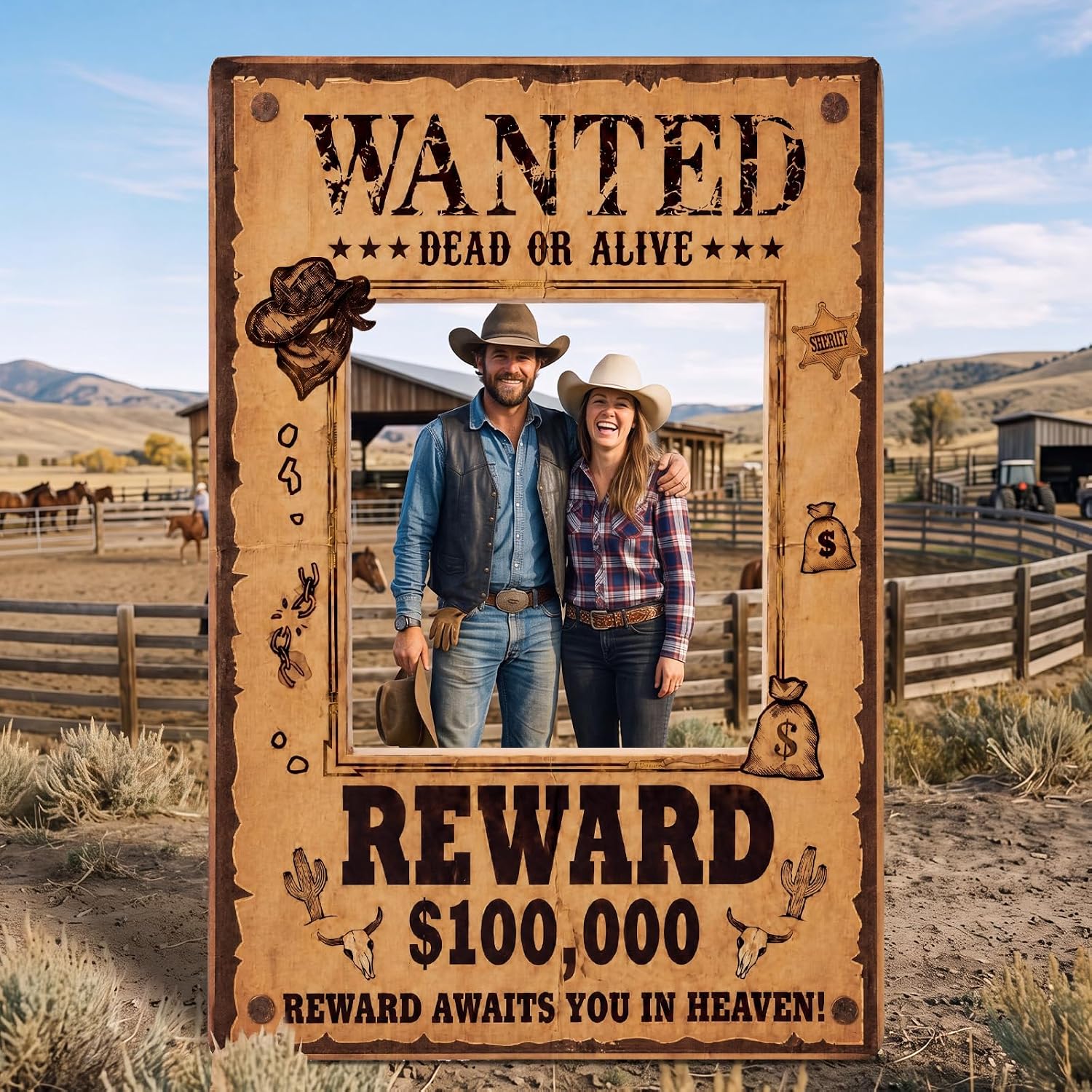 Funrous 5.4 ft Western Wanted Photo Booth Stand up