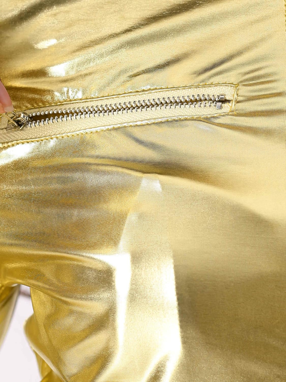 Allegra K Cropped Jacket Women Disco Outfits Metallic Stand Collar Party Club Long Sleeve Crop Jackets - Image 5