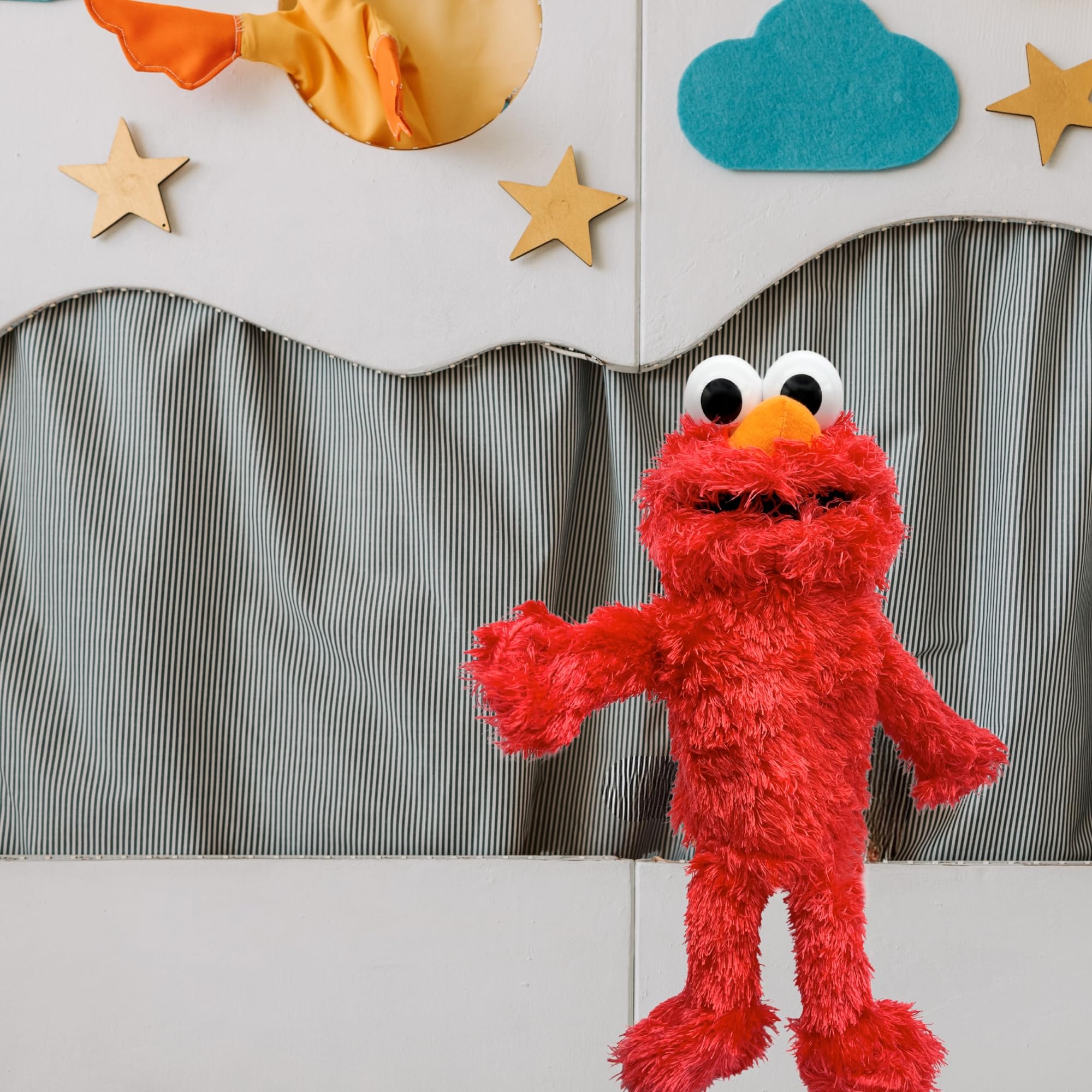 Marioneta Mano Peluche de Elmo, Títere de Mano, Finger Puppet, Marioneta Barrio Sésamo, Juguete Educativo, Material Algodón de Felpa y PP, Tamaño 30 cm, Diseño Elmo