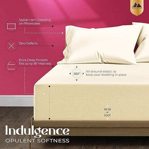 Miniatura 6 de Mayfair Linen Sábanas de algodón 100 % de calidad hotelera de 5 estrellas, 1200 hilos, para cama tamaño California King, 4 piezas, color marfil de