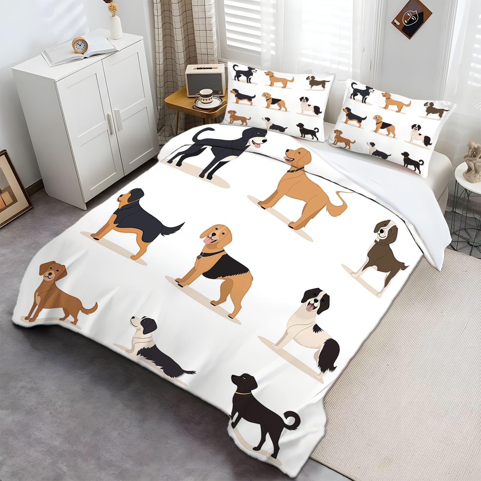 Funda Nórdica 150 x 200 cm Funda Edredon Perro Animales Diseño para Dormitorio de los niños, Cama Individual Cama 90, + 2 Fundas de Almohada