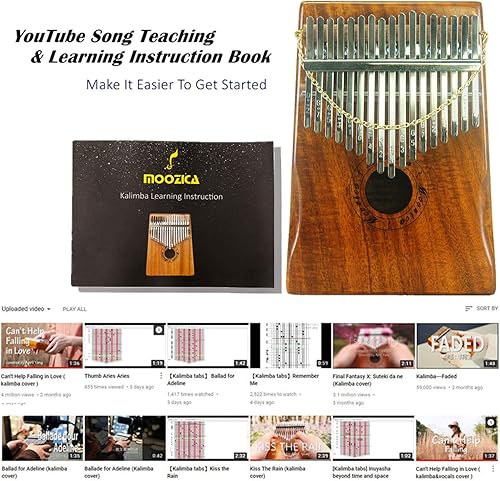 Miniatura 7 de Moozica Kalimba de 17 teclas Marimba, piano de pulgar profesional de madera de koa sólida Instrumento musical (Koa-K17K)