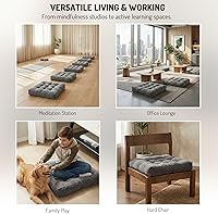 Vista 7 de Degrees of Comfort - Cojines cuadrados y grandes de pana y capitoné, para el suelo, meditación, yoga, exteriores, chimenea y sala tatami, cojín