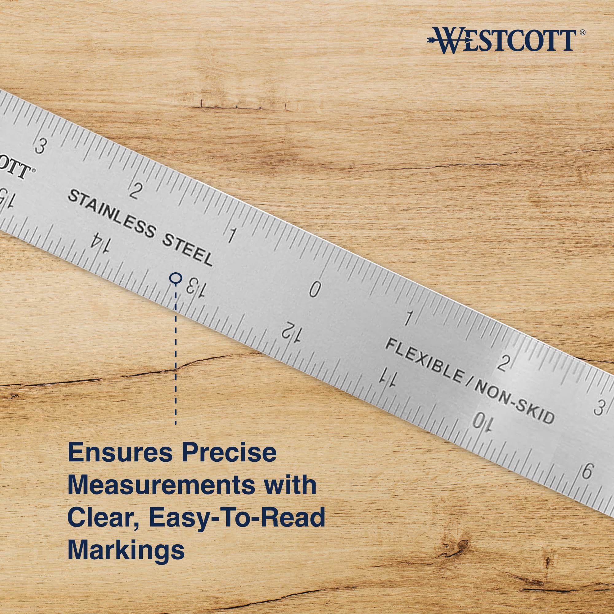 Westcott ZC-24 Zero Center Stainless Steel Metal Ruler with Non