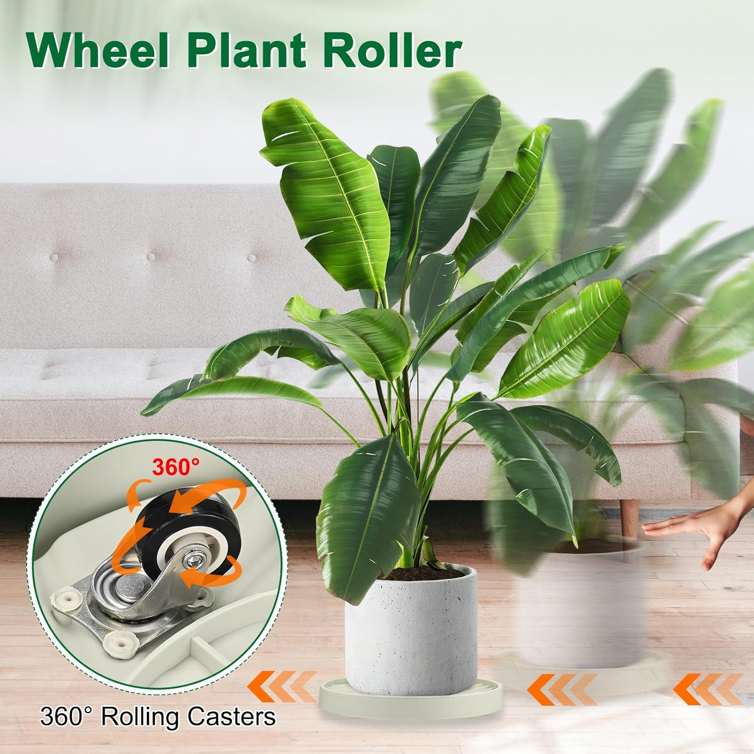 2PCS Round Planter Caddies, 14 Inches Plastic Plant Roller with Wheel, Plant Saucers for Indoors, Plant Stand for Flower Pots [Beige]
