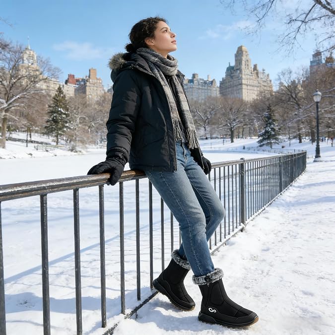 Aomigoct Winter Snow Boots for Women: Warm Comfortable Fur Lined Non-slip Mid Calf Booties Outdoor Walking