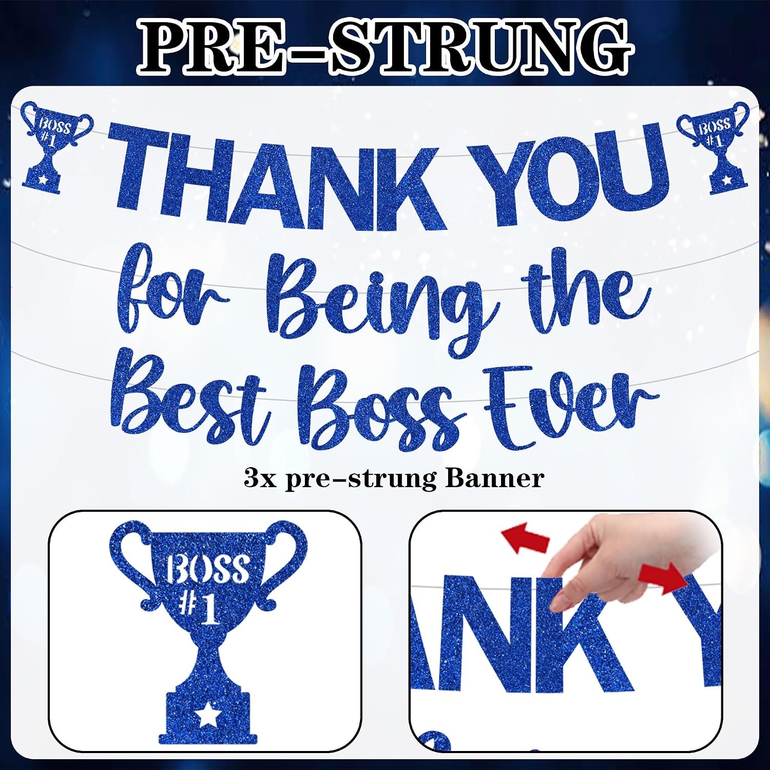 Happy Boss Day Banner Decorations, Pre-Strung Thank You Best Boss Ever image 2