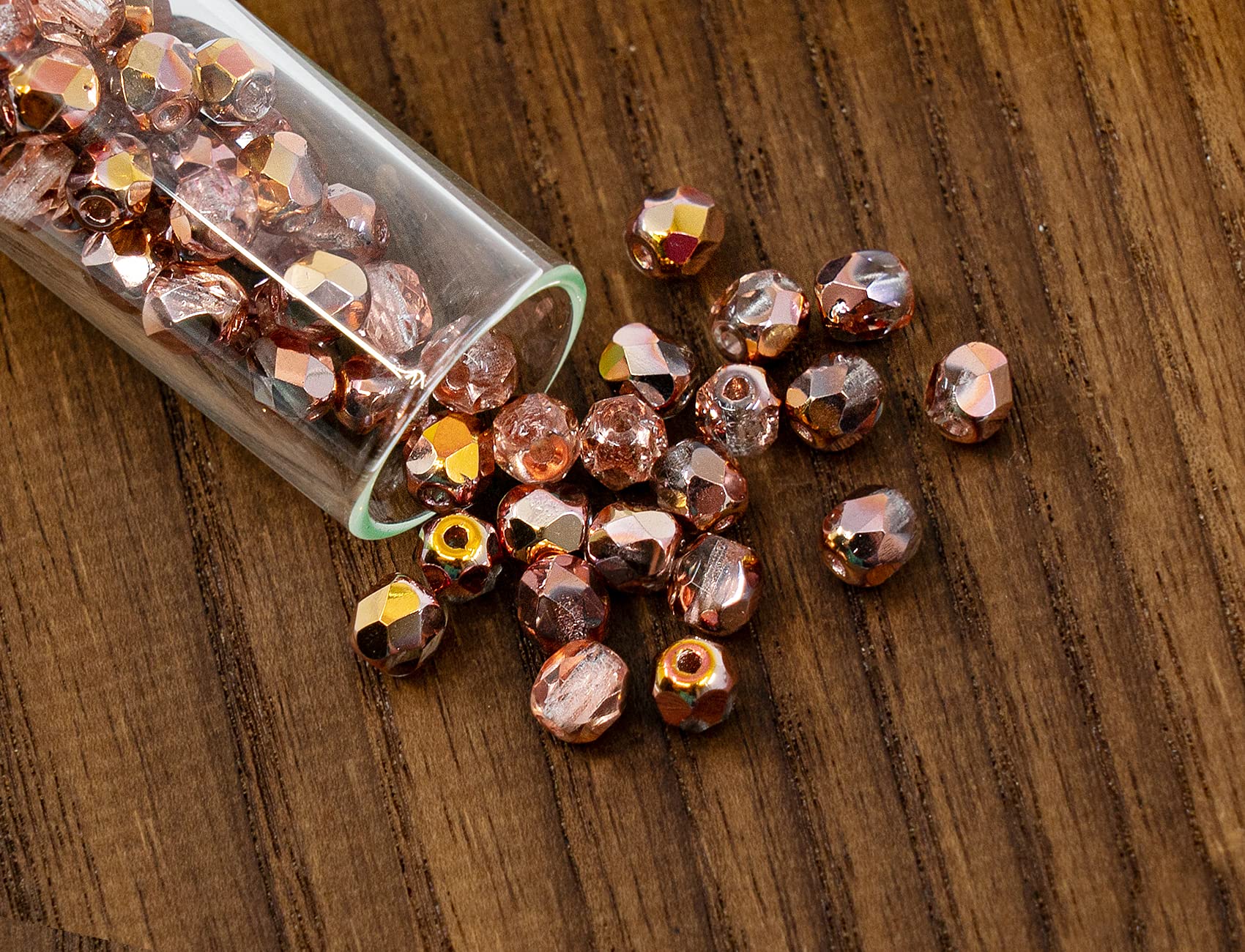 100 pcs of Faceted Fire Polished Pressed Czech Glass Beads 4mm (0.16in), Crystal Copper Capri Apollo 00030-27101 BCV - Image 3