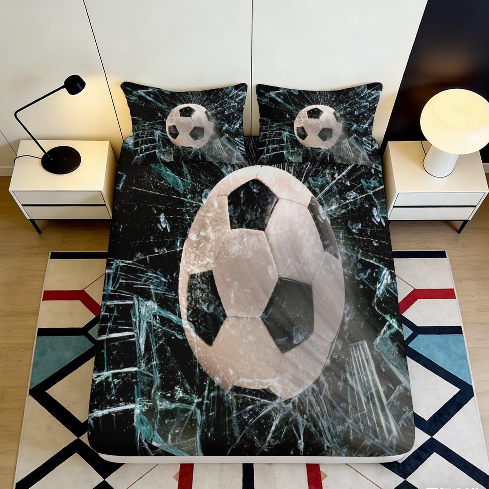Jqzkxnhpbr Style-10 3D Printed Soccer Stadium Fitted Sheet Microfiber Soft Breathable Football Splash Bed Cover For Bedroom Guest Room Decor 90X200x25cm