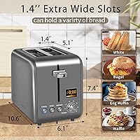 Vista 2 de SEEDEEM Tostadora de 2 rebanadas, tostadora de pan de acero inoxidable, pantalla LCD, 7 ajustes de tostado, ranuras de 1.4 pulgadas de ancho