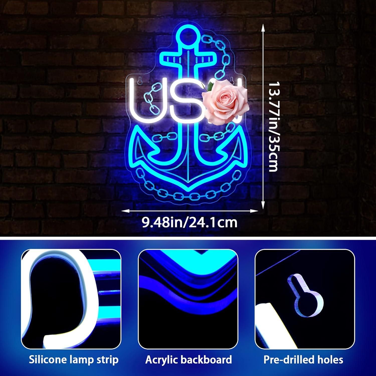 Military Neon Sign for Wall Decor Military Neon Light Up Sign for Man Cave Neon Lights for Bedroom Led Neon Sign Suitable for Veterans Themed Gathering Size9.4 * 13.7In - Image 3