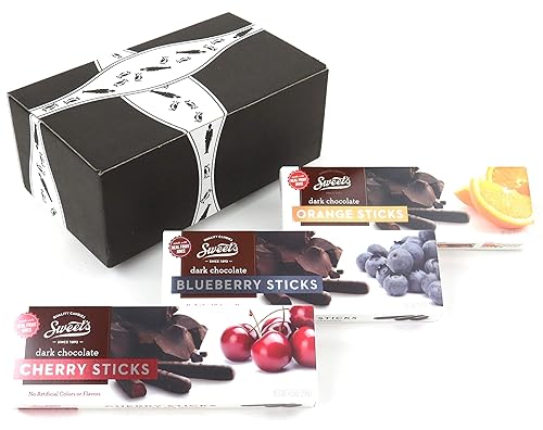 Sweet's - Palitos de chocolate negro con variedad de 3 sabores un paquete de 10.5 onzas cada uno de naranja, arándano y cereza en una caja de