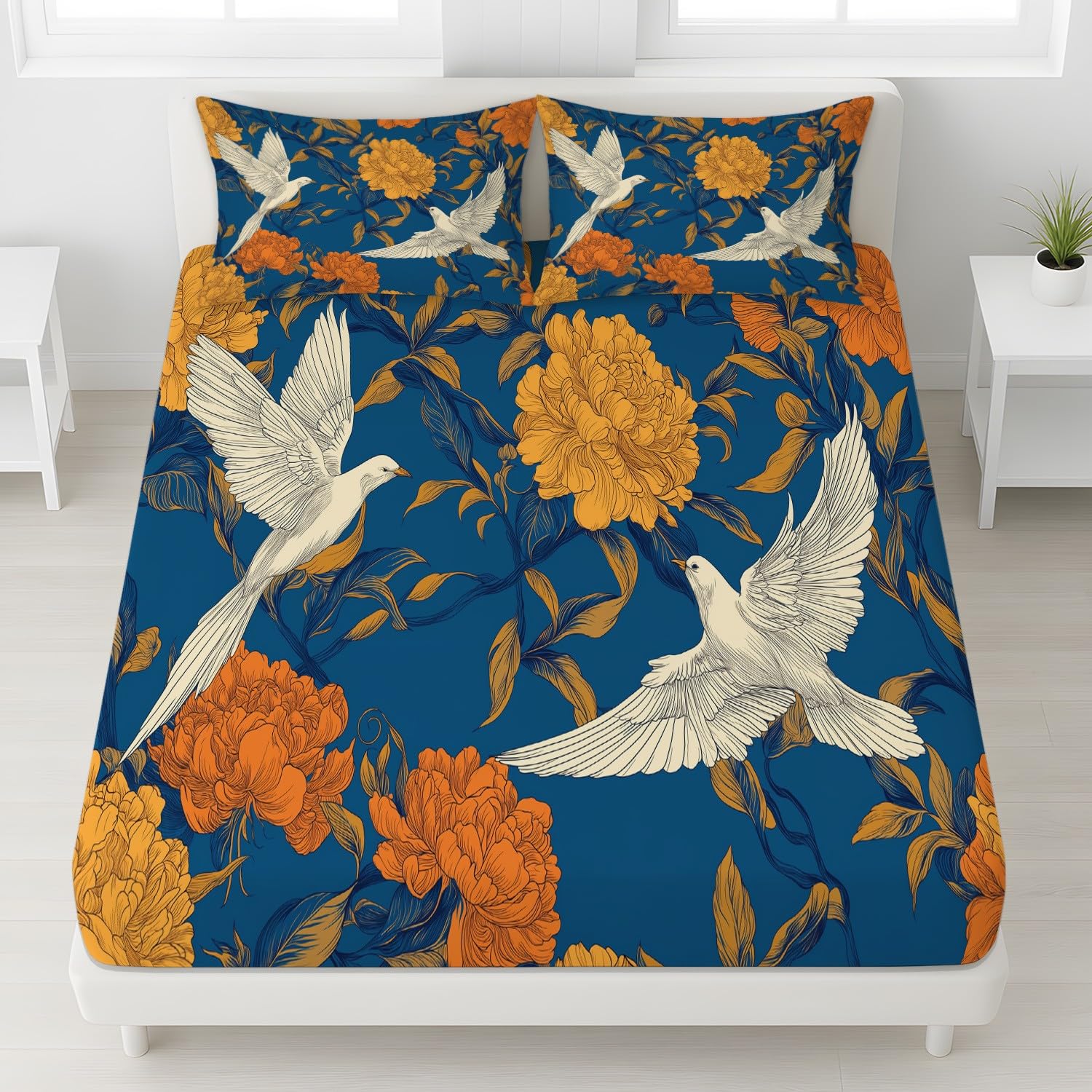 Elegant Floral - Juego de sábanas bajeras pequeñas de tamaño doble, 30 cm de profundidad, juego de ropa de cama de microfibra cepillada suave, resistente a la decoloración, transpirable, 120 x 190 cm