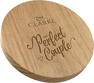 Circular Personalised British Oak Chopping and Serving Board with Carved Message “The Perfect Couple"