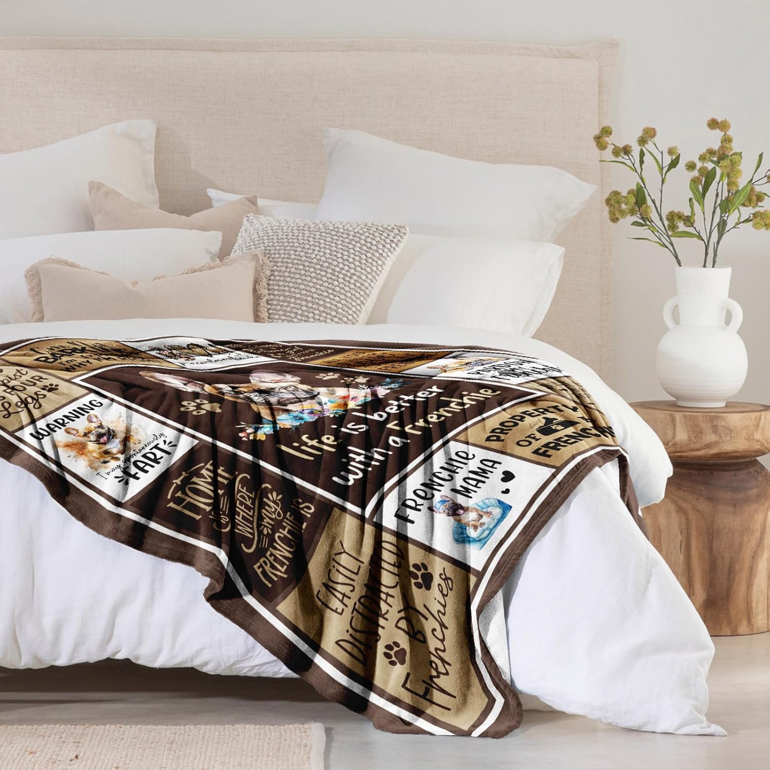 puekrtoa French Bulldog Gifts Blanket, French Bulldog Gift for Women/Lovers/Owners, Frenchie Bulldogs Mom Present Ideas, Frenchie Themed Throw Blanket 60"X50" - Image 5