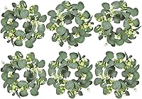 Vista 9 de LSKYTOP 4 coronas de eucalipto para gabinete de cocina, corona de vegetación artificial para decoración de puerta, pared, ventana, 9 pulgadas/PC