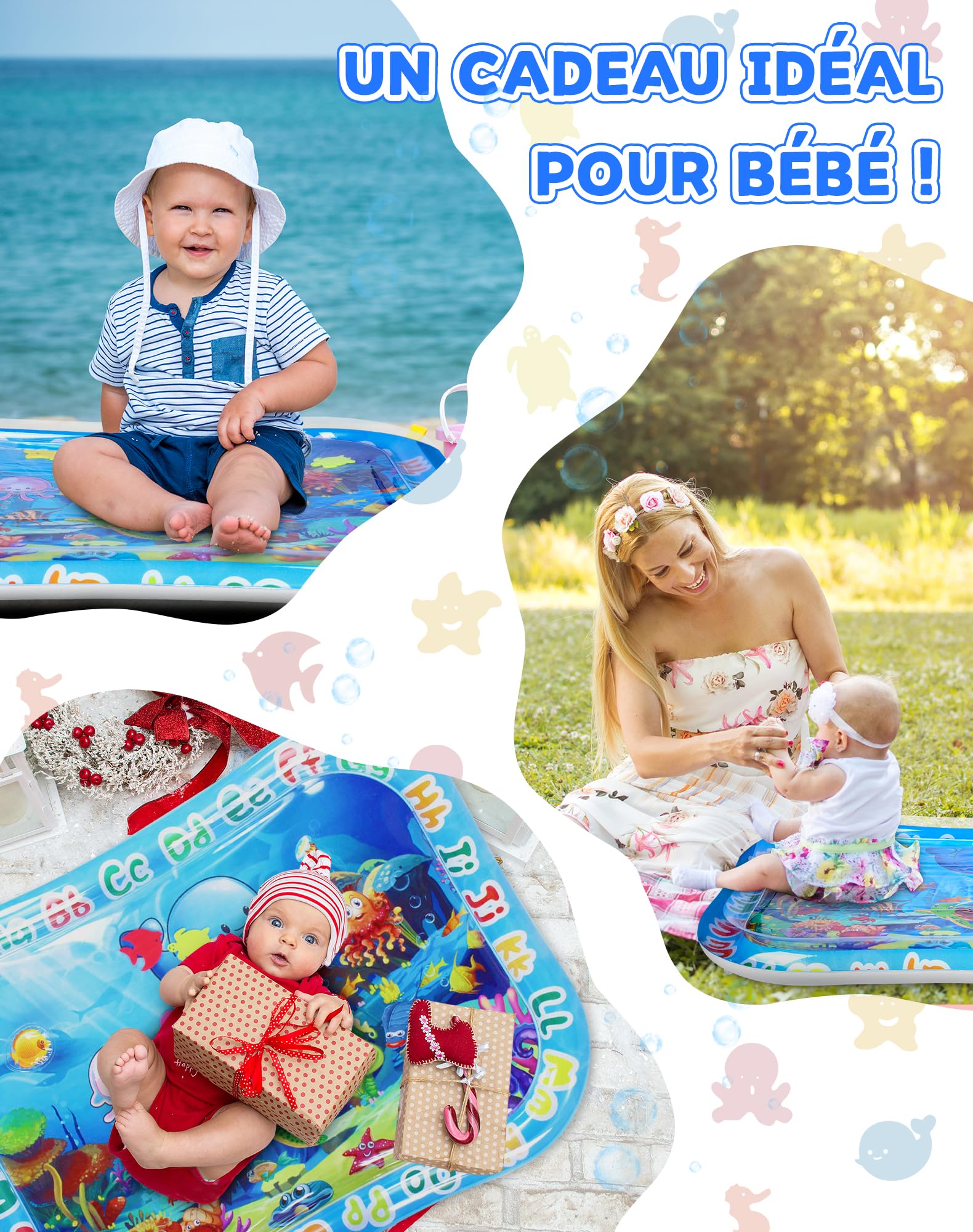 Gran Manta Agua Bebé XXL 95x76cm - Gonflable Tummy Time Mat, Tapete Sensorial Bebé para 3 6 9 12 Meses, Juguete para Bebé, Niño Pequeño y Recién Nacido