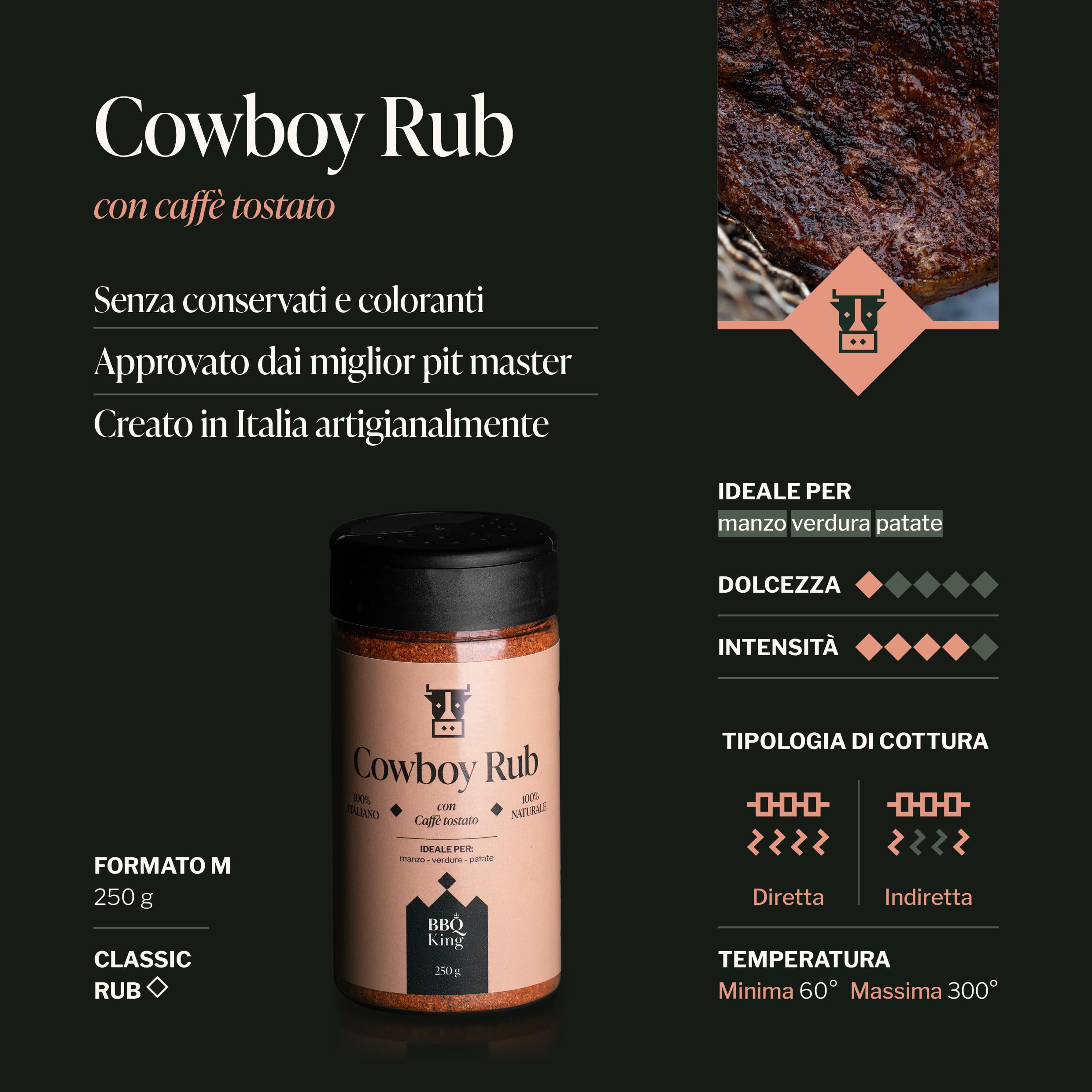 BBQ KING - Multi Pack Pitmaster Rub per Barbecue, 4 Confezioni da 215/250 Gr di Dry Rub Bbq, Miscela di Spezie 100% Made in Italy, 1 x Chicken Rub, 1 x Pork Rub, 1 x Ribs Rub e 1 x Cowboy Rub