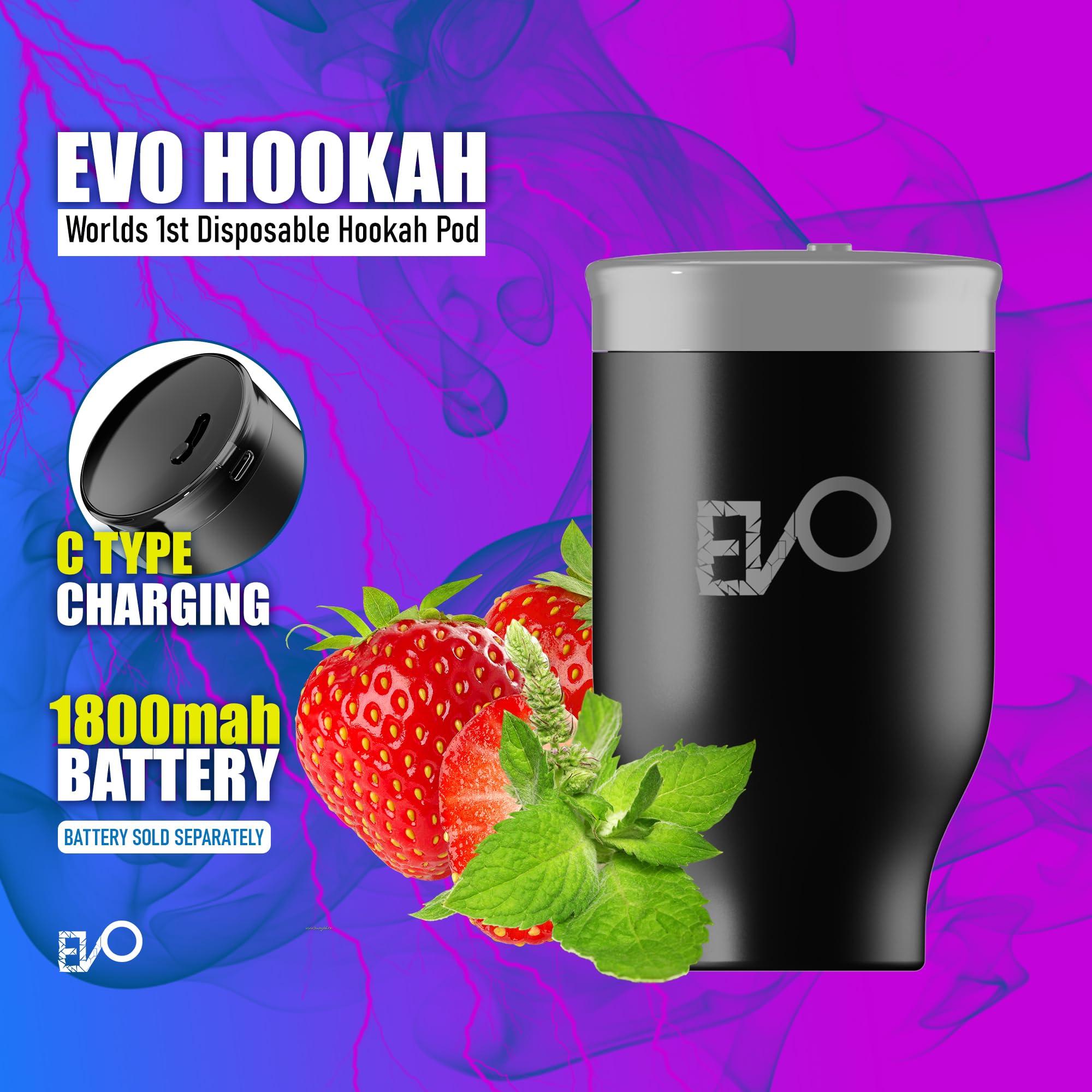 Amazon.com: EVO Hookah Electric Pod, Different Flavors | Universal  Disposable Hookah Pod System (Strawberry Mint) : Health & Household