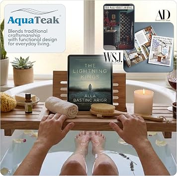 AquaTeak 30 Manada Teak Bathtub Tray Caddy - Durable, Water-Resistant Bath Tray for Tub with Foldable Book & Tablet Stand - Fits Standard Soaking Bathtubs - Bathroom Accessories for Spa