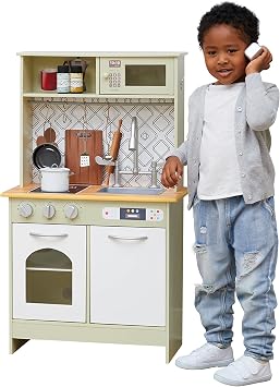 Teamson Kids - Little Chef Boston Modern Play Kitchen - Olive Green/White 22.25 x 12 x 37.5 inches