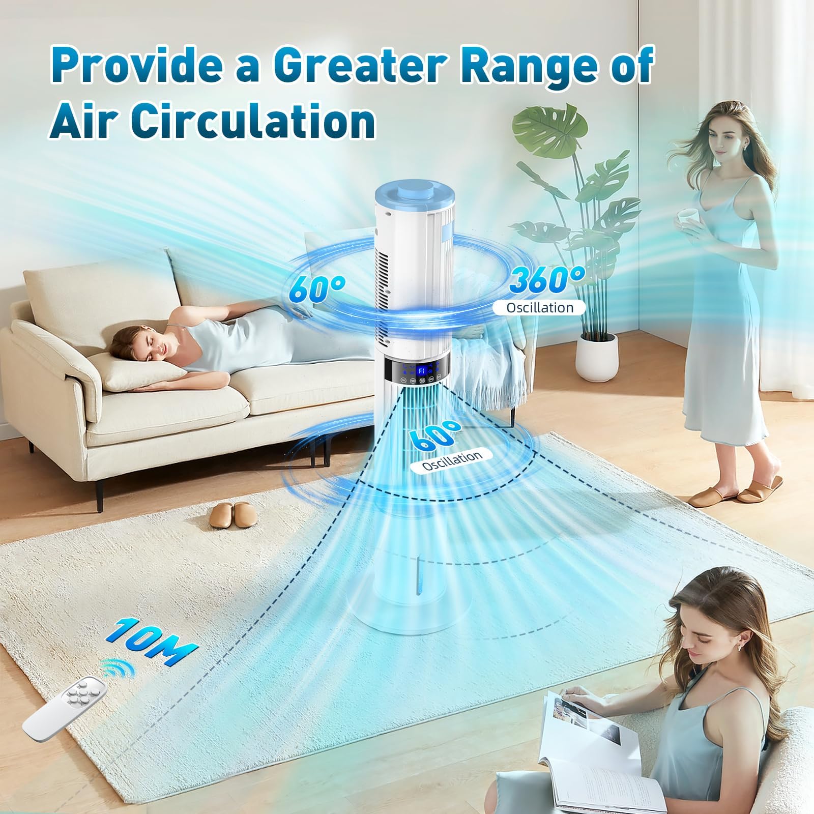 Condizionatore Portatile Senza Tubo, Raffrescatore d'aria 65W Doppio Oscillazione Automatica 360°, Raffrescatore Evaporativo 4 Modalità 3 Velocità con Timer 1-24H Telecomando 4 Impacchi di Ghiaccio