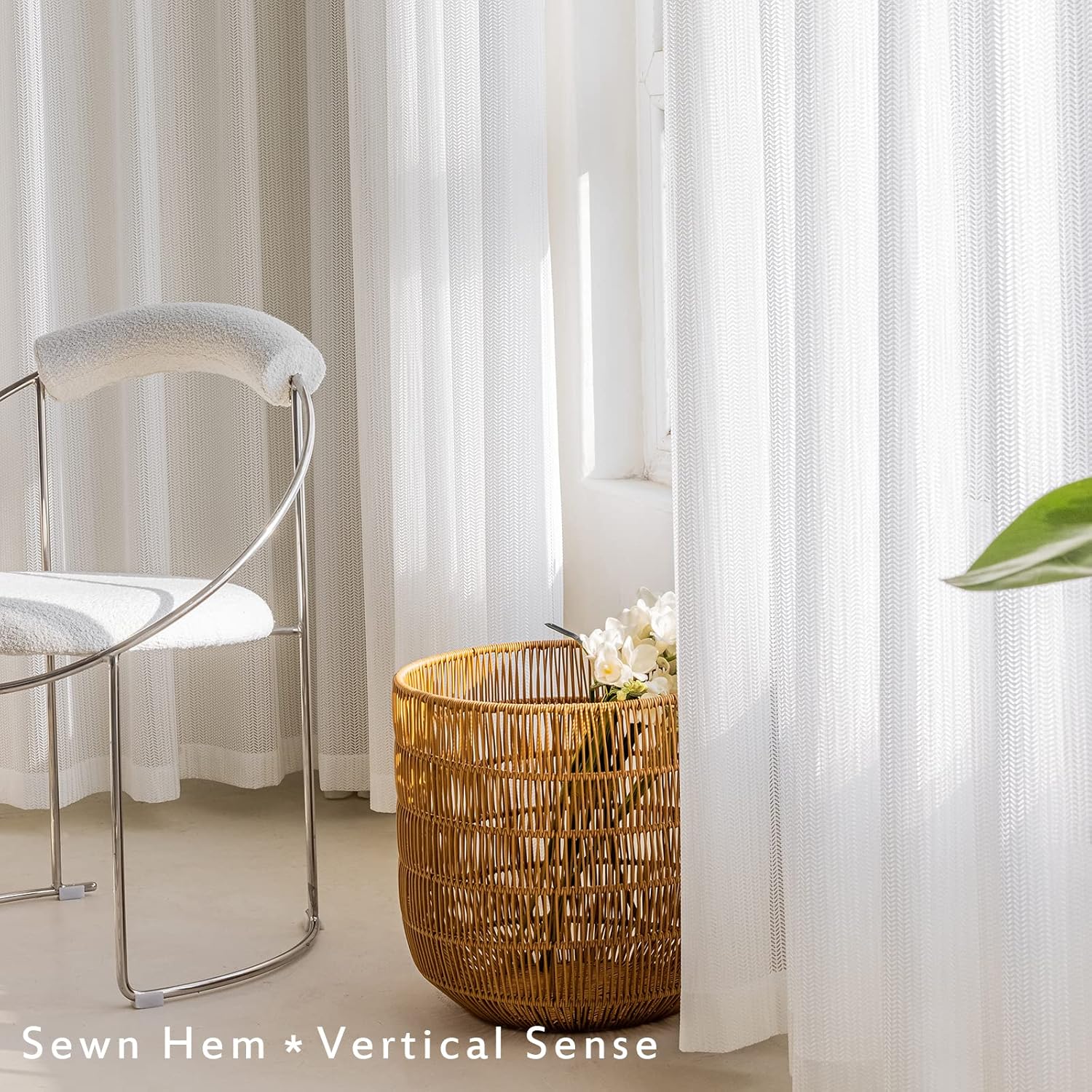 Jacquard 2 Panels Sheer Curtains 96 Inches Long, Semi Sheer Grommet Solid Casual Soft Voile Drapes with Light Filter Window Treatments for Bedroom Living Room, White, 52" W x 96" L